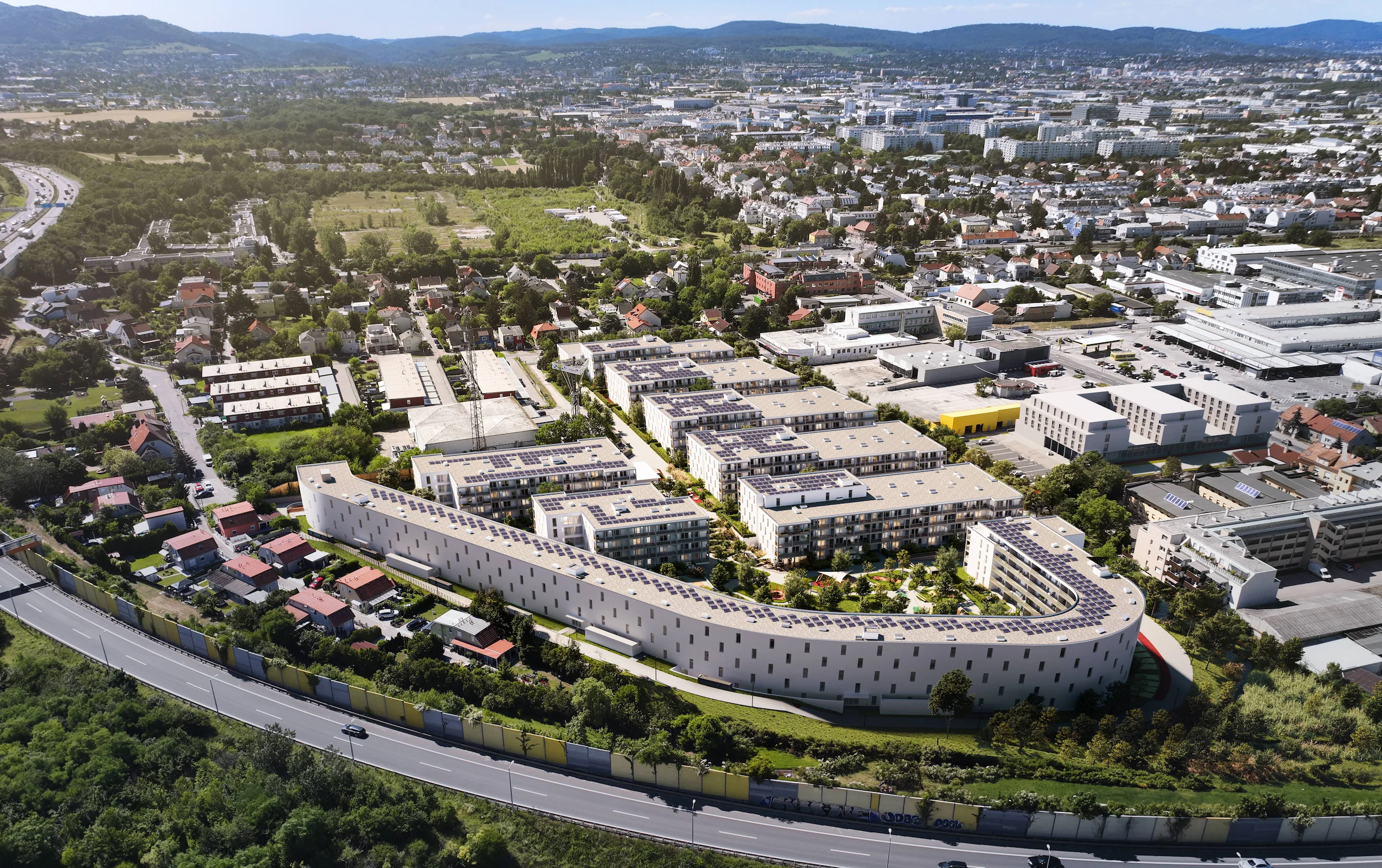 Vögelperspektive der Wohnanlage viéno in Vösendorf